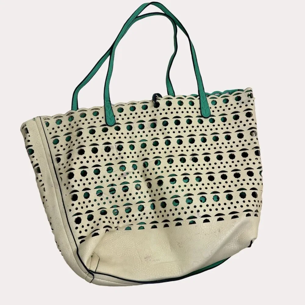 Reversible Double Handle Tote Purse Bag Cut Out Green